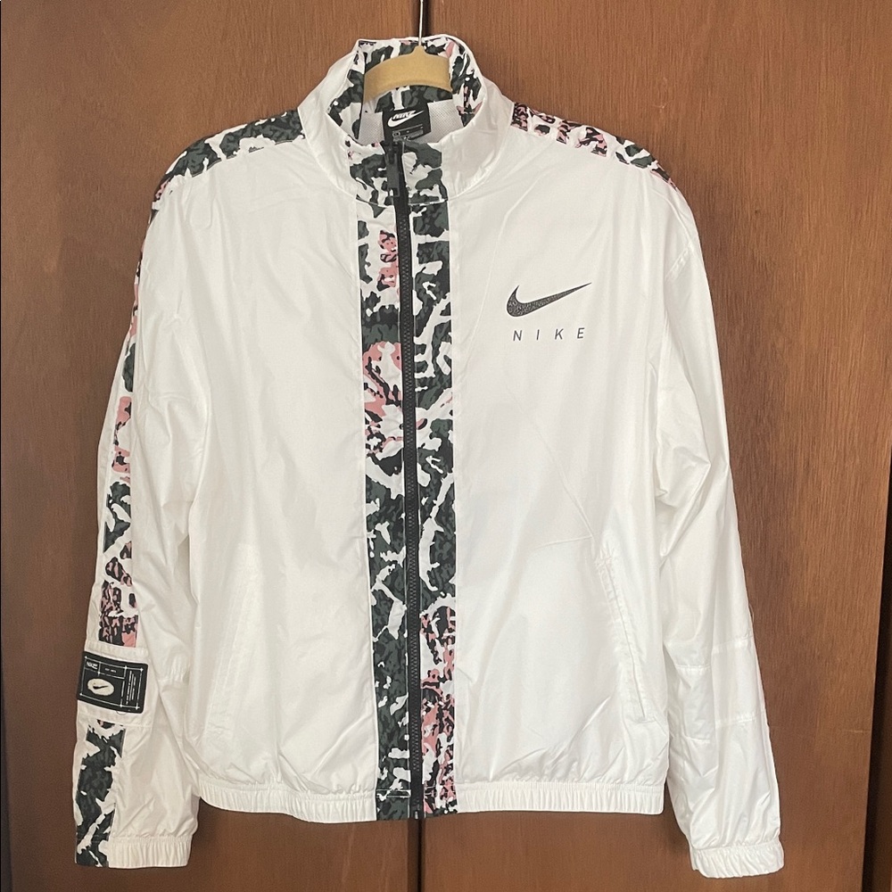 Nike Women's White Bomber Jacket with Floral Accents